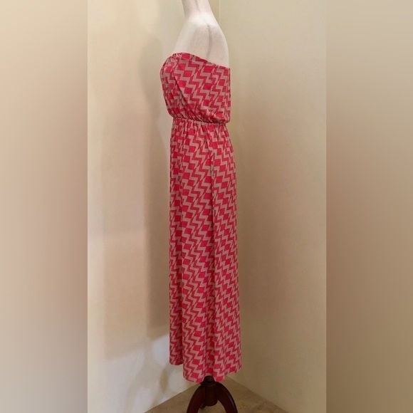 Trixxi. Strapless Maxi Dress. Pink and Tan. Small - Picture 4 of 9